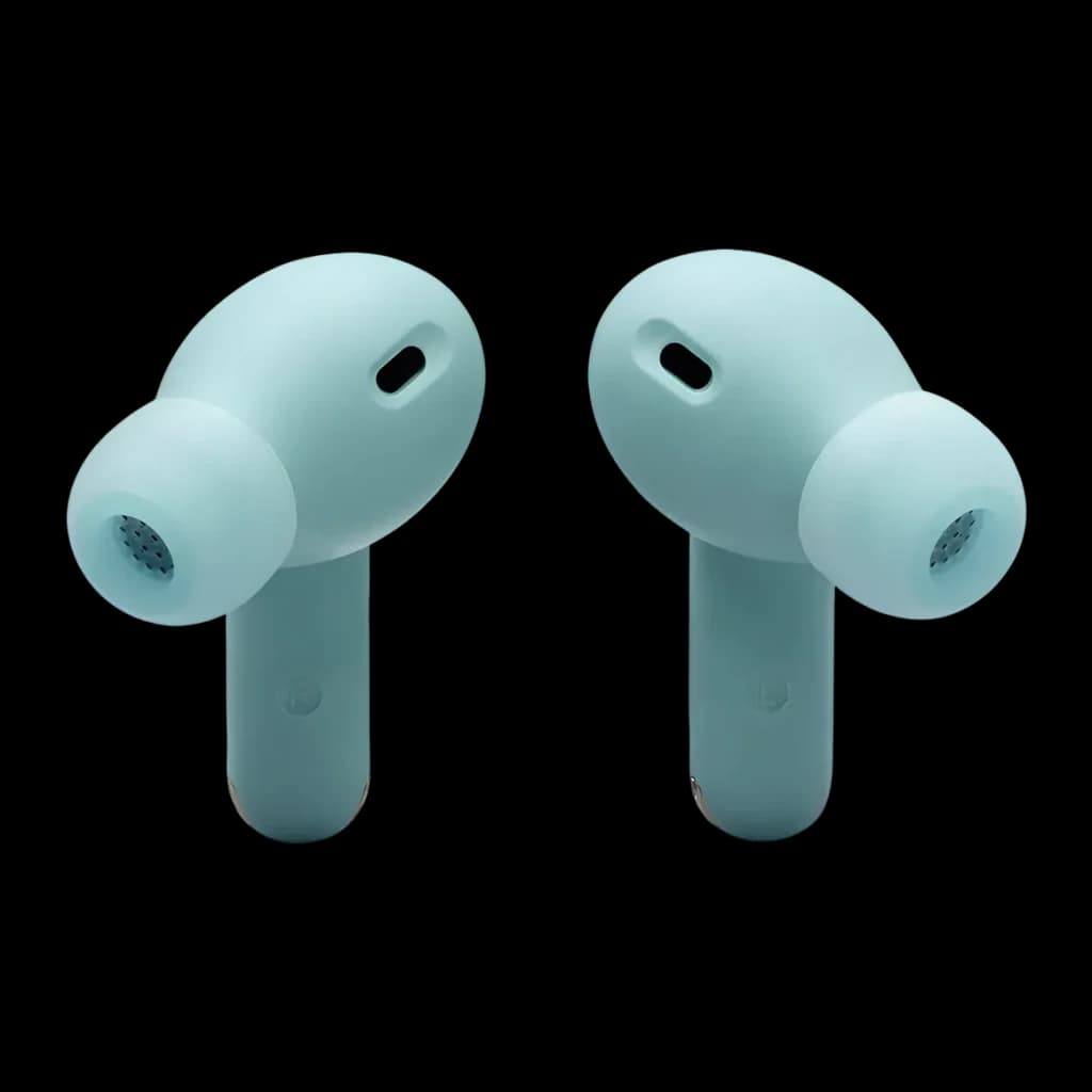Auriculares JBL Wave Beam 2 Cancelación de Ruido TWS Bluetooth 5.3 10h IP54 azul, vista frontal: par de earbuds en menta