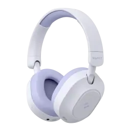 Auriculares Havit H668BT Cancelación de Ruido Diadema Bluetooth 5.4 80h, vista frontal 3/4: diadema blanca con almohadillas