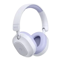 Auriculares Havit H668BT Cancelación de Ruido Diadema Bluetooth 5.4 80h, vista lateral: cojín lila y logo H en copa