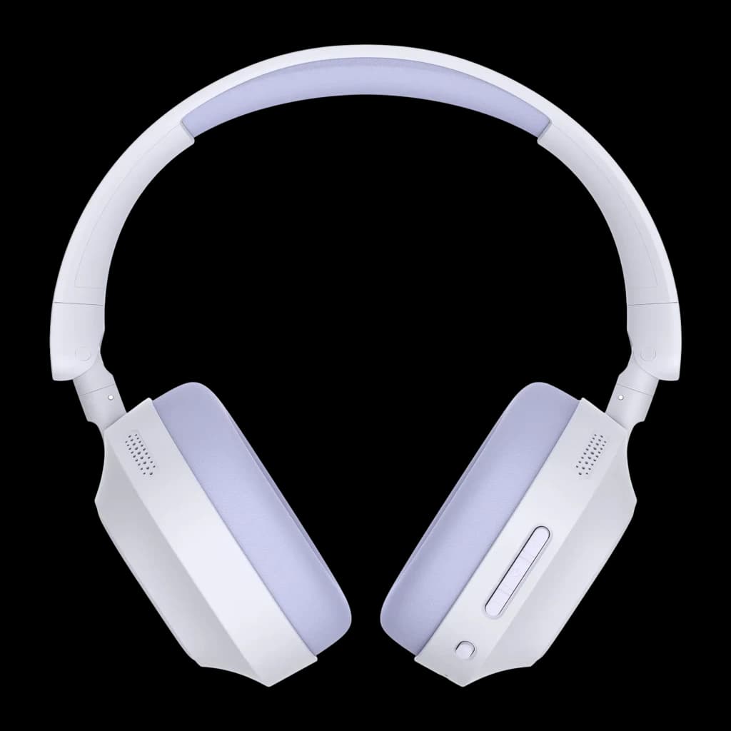 Auriculares Havit H668BT Cancelación de Ruido Diadema Bluetooth 5.4 80h, vista frontal: diadema blanca lila, almohadillas