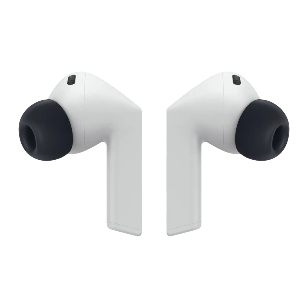Auriculares Samsung Galaxy Buds3 FE Cancelación de Ruido TWS In-Ear, vista frontal: par de auriculares blancos con puntas