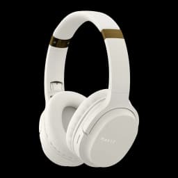 Auriculares Havit I62 Diadema Bluetooth 5.3 17h 40mm 32Ω blancos, vista frontal 3/4: diadema con detalle dorado