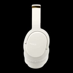 Auriculares Havit I62 Diadema Bluetooth 5.3 17h 40mm 32Ω, vista lateral: cápsula blanca con logo HAVIT y detalle dorado