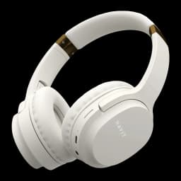 Auriculares Havit I62 Diadema Bluetooth 5.3 17h 40mm 32Ω blancos, vista lateral: almohadillas acolchadas y detalles dorados