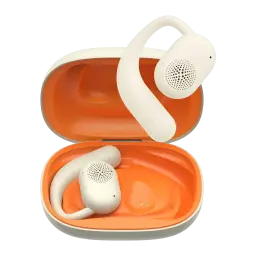 Auriculares Havit OWS914 Open-Ear TWS Bluetooth 5.3 21h con estuche IPX5, vista frontal: estuche naranja abierto