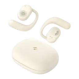 Auriculares Havit OWS914 Open-Ear TWS Bluetooth 5.3 21h con estuche IPX5, vista superior: dos auriculares beige con gancho