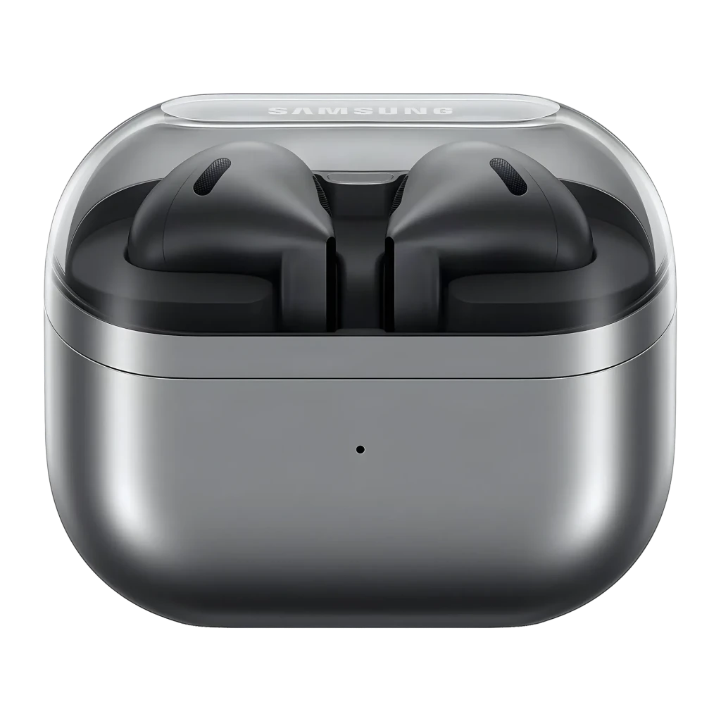 Auriculares Samsung Galaxy Buds3 Cancelación de Ruido TWS Bluetooth 5.4, detalle: estuche abierto plateado con auriculares