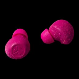 Auriculares inalámbricos JLab Audio Go Pop ANC Cancelación de Ruido TWS, detalle: dos auriculares rosa con gotas de agua