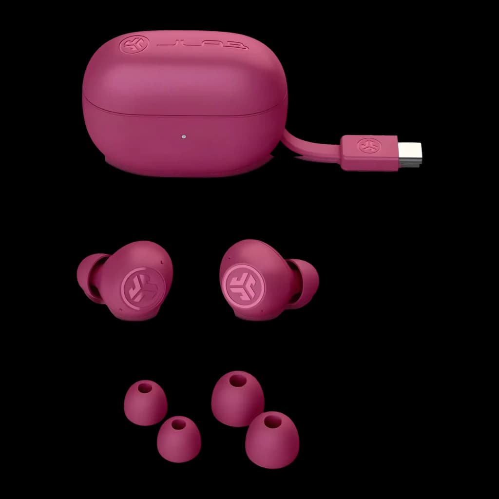 Auriculares inalámbricos JLab Audio Go Pop ANC Cancelación de Ruido TWS, detalle: estuche con cable USB-C integrado