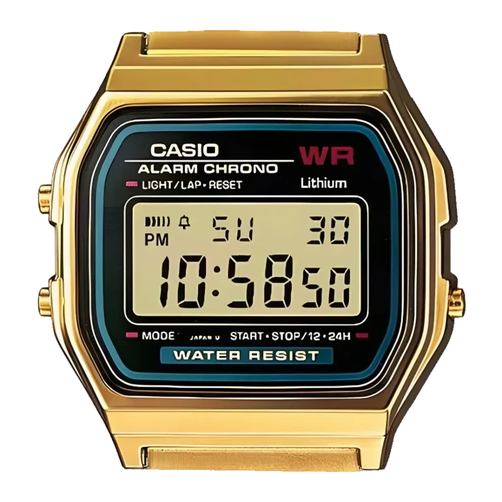 Casio Vintage A159WGEA-1EF Cronómetro, Alarme, Calendário Bateria 7 Anos, frontal: caixa dourada, mostrador LCD com hora