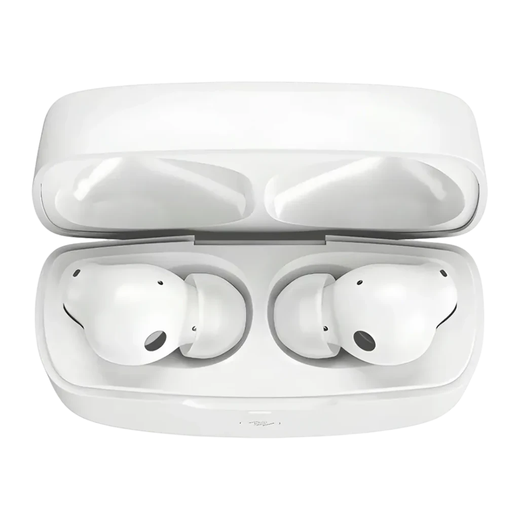 Auriculares Urbanista Atlanta Cancelación de Ruido Híbrida TWS In-Ear blancos, vista superior: estuche abierto con ambos