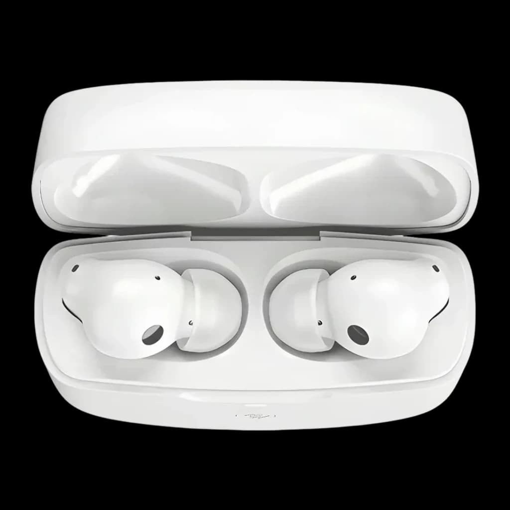 Auriculares Urbanista Atlanta Cancelación de Ruido Híbrida TWS In-Ear blancos, vista superior: estuche abierto con ambos