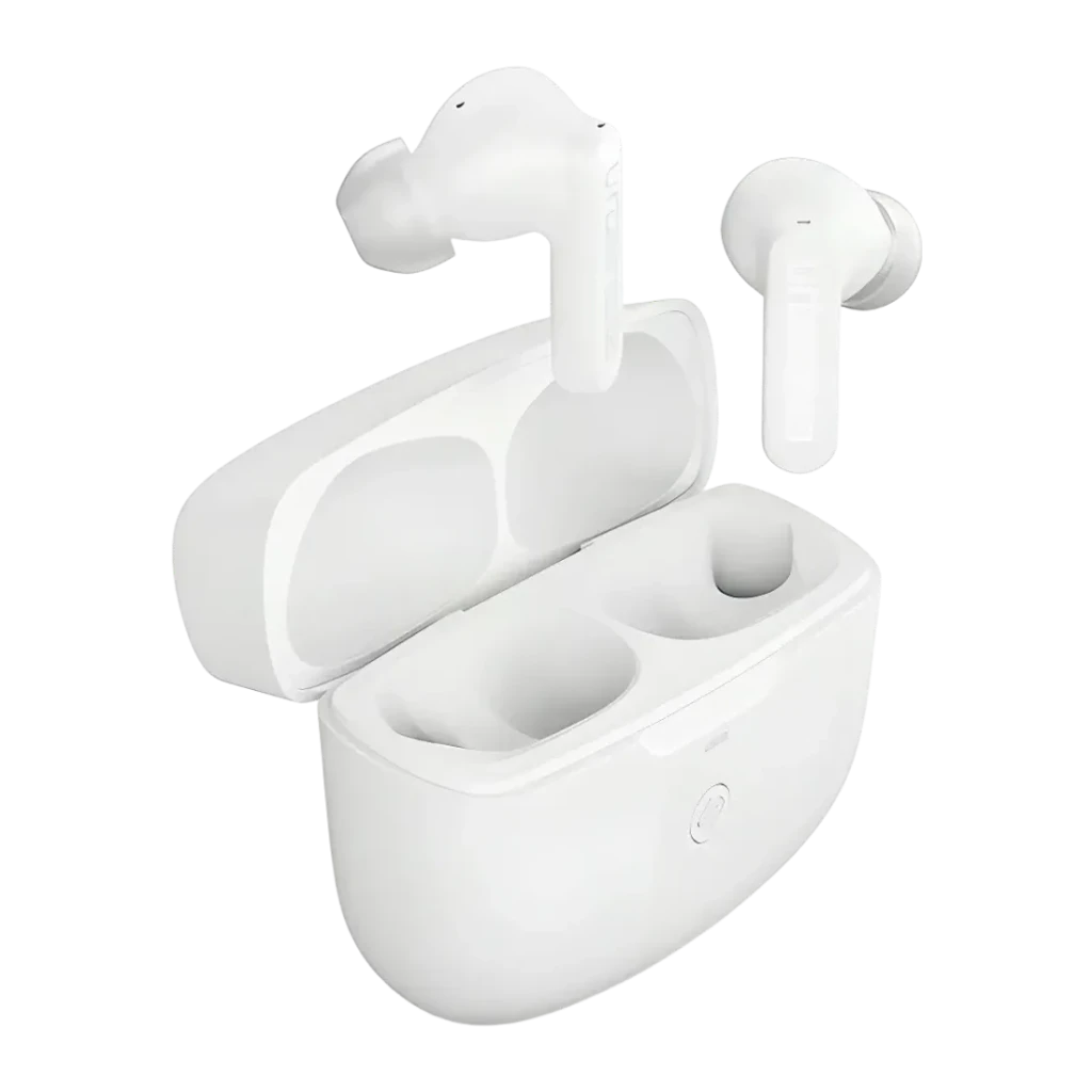 Auriculares Urbanista Atlanta Cancelación de Ruido Híbrida TWS In-Ear blancos, estuche abierto: un auricular fuera y botón