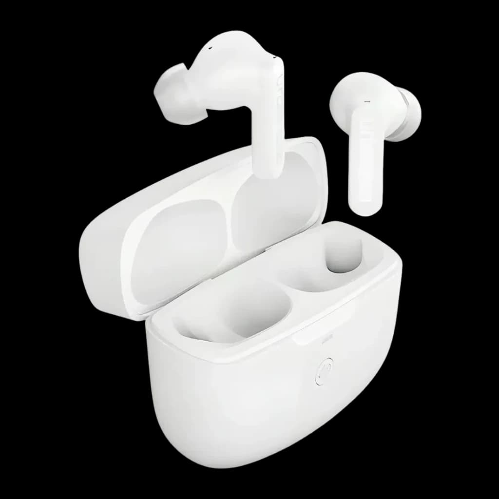 Auriculares Urbanista Atlanta Cancelación de Ruido Híbrida TWS In-Ear blancos, estuche abierto: un auricular fuera y botón