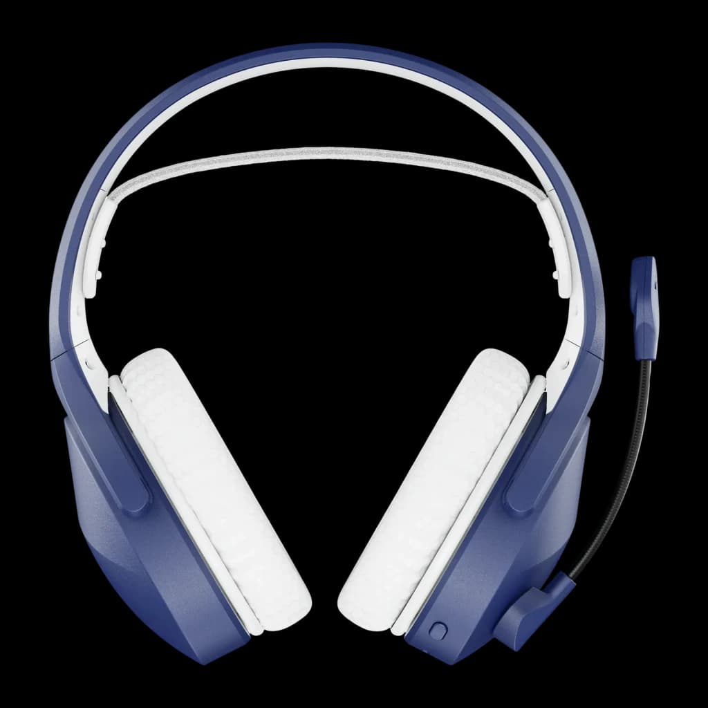 Auriculares Gaming HyperX Cloud Jet Inalámbricos Micrófono, vista frontal: cuerpo azul, almohadillas blancas y micrófono
