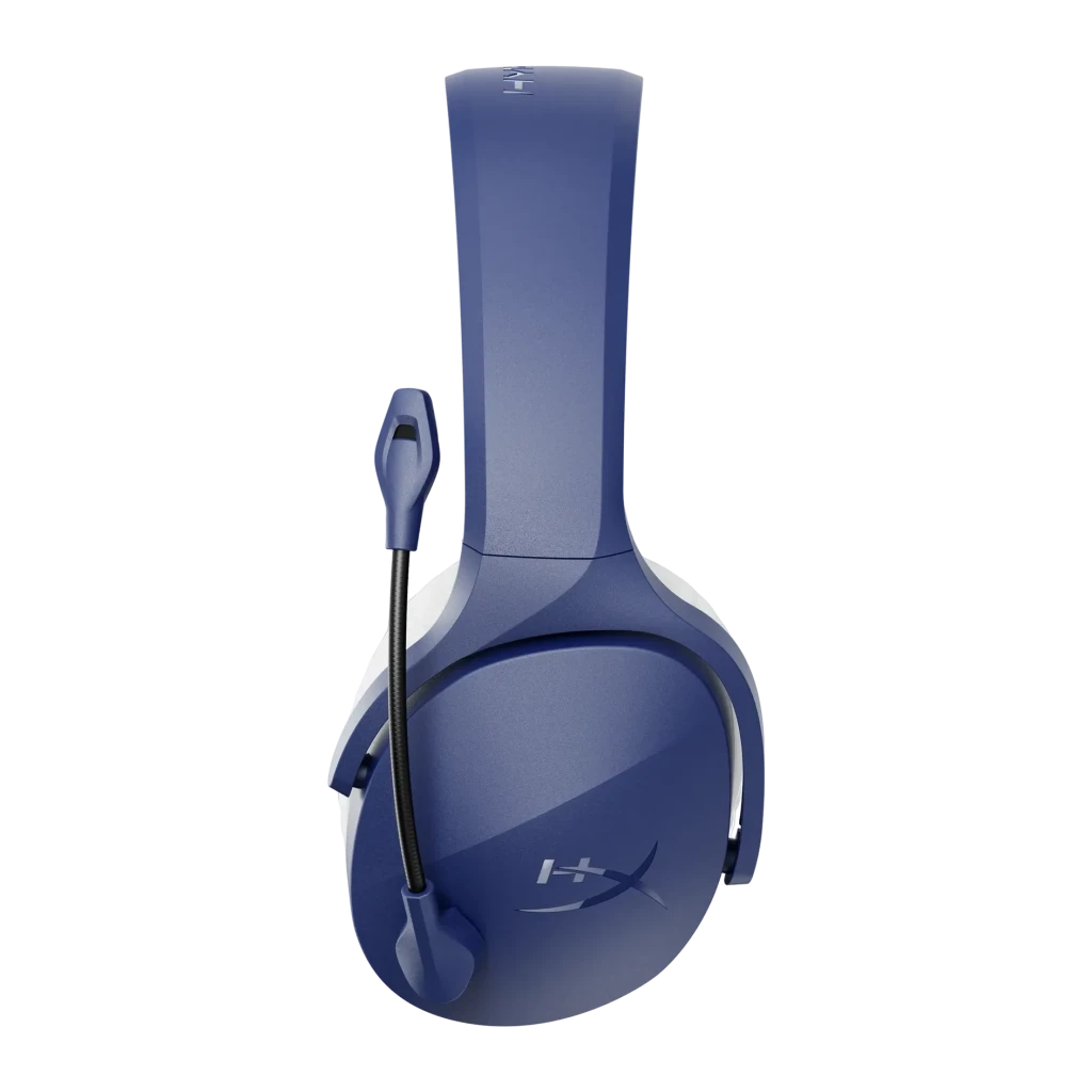 Auriculares Gaming HyperX Cloud Jet Inalámbricos Micrófono azul, vista lateral: micrófono flexible, logo HX y almohadilla