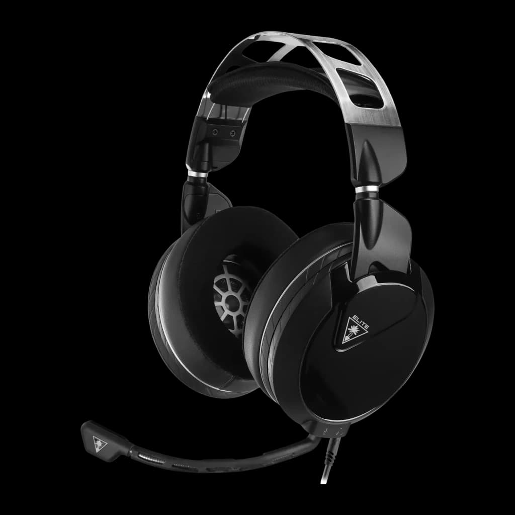Casque Gaming Turtle Beach Elite Pro 2 Sans Fil Micro Boom, vue latérale: arceau métallique argenté, coussinets noirs