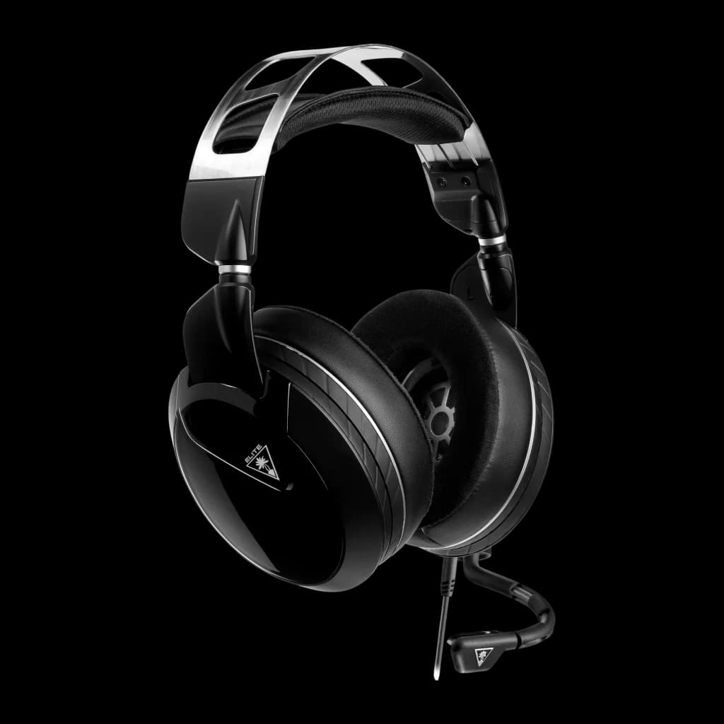 Casque Gaming Turtle Beach Elite Pro 2 Sans Fil Micro Boom, vue latérale: arceau métallique, coussinets noirs et micro boom