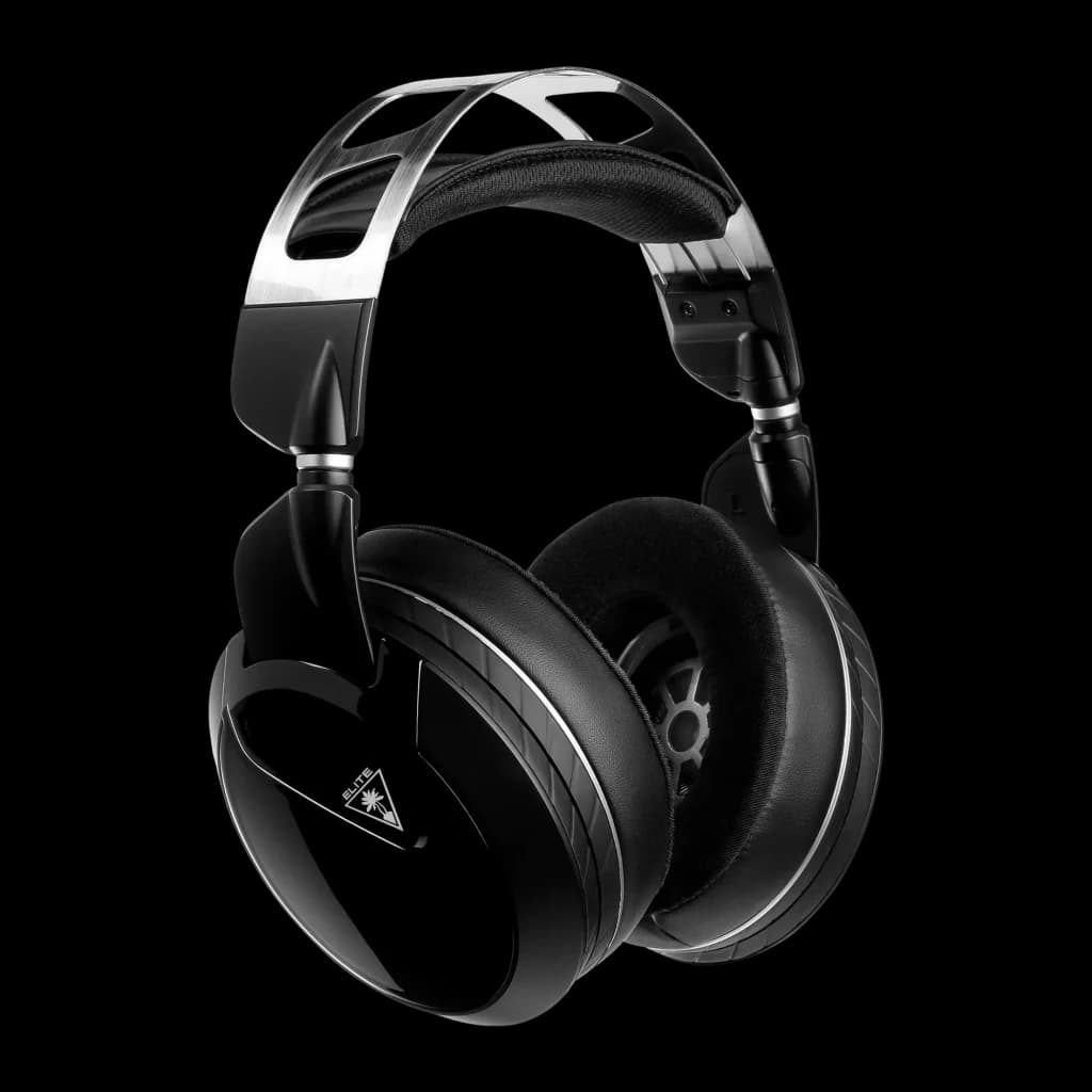 Casque Gaming Turtle Beach Elite Pro 2 Sans Fil Micro Boom, vue latérale: arceau métallique argenté et coussinets noirs