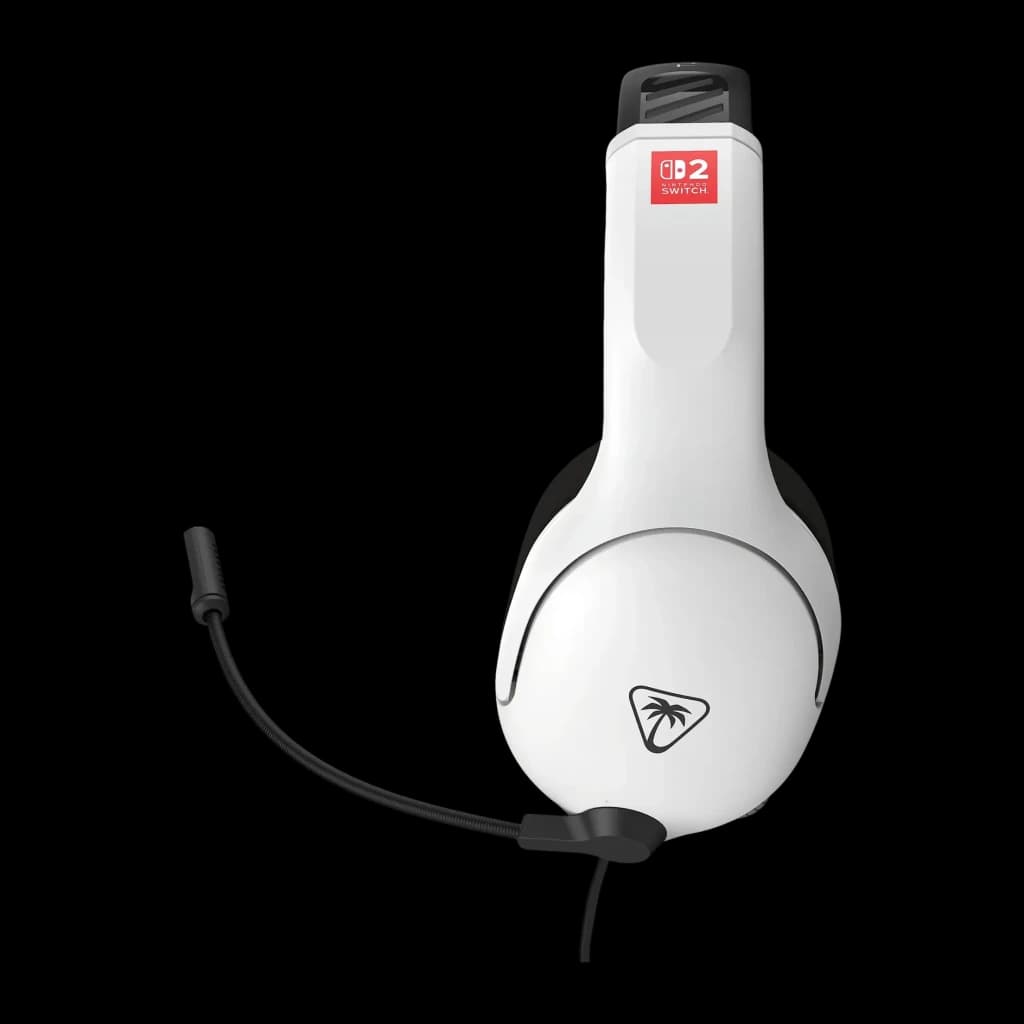 Casque Gaming Turtle Beach Airlite Fit Microphone Boom avec Mute, vue latérale: coque droite blanche avec logo, micro boom