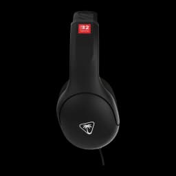 Casque Gaming Turtle Beach Airlite Fit Microphone Boom avec Mute, vue latérale: coque noire avec logo Turtle Beach et badge