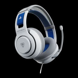 Casque Gaming Turtle Beach Atlas 200 PS avec Microphone, vue latérale: arceau bleu avec logo PlayStation, micro flexible