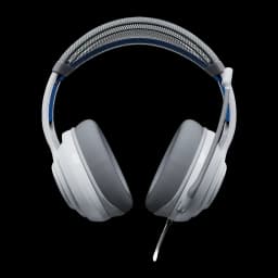 Casque Gaming Turtle Beach Atlas 200 PS avec Microphone, vue de face: arceau textile gris avec accents bleus et coussinets