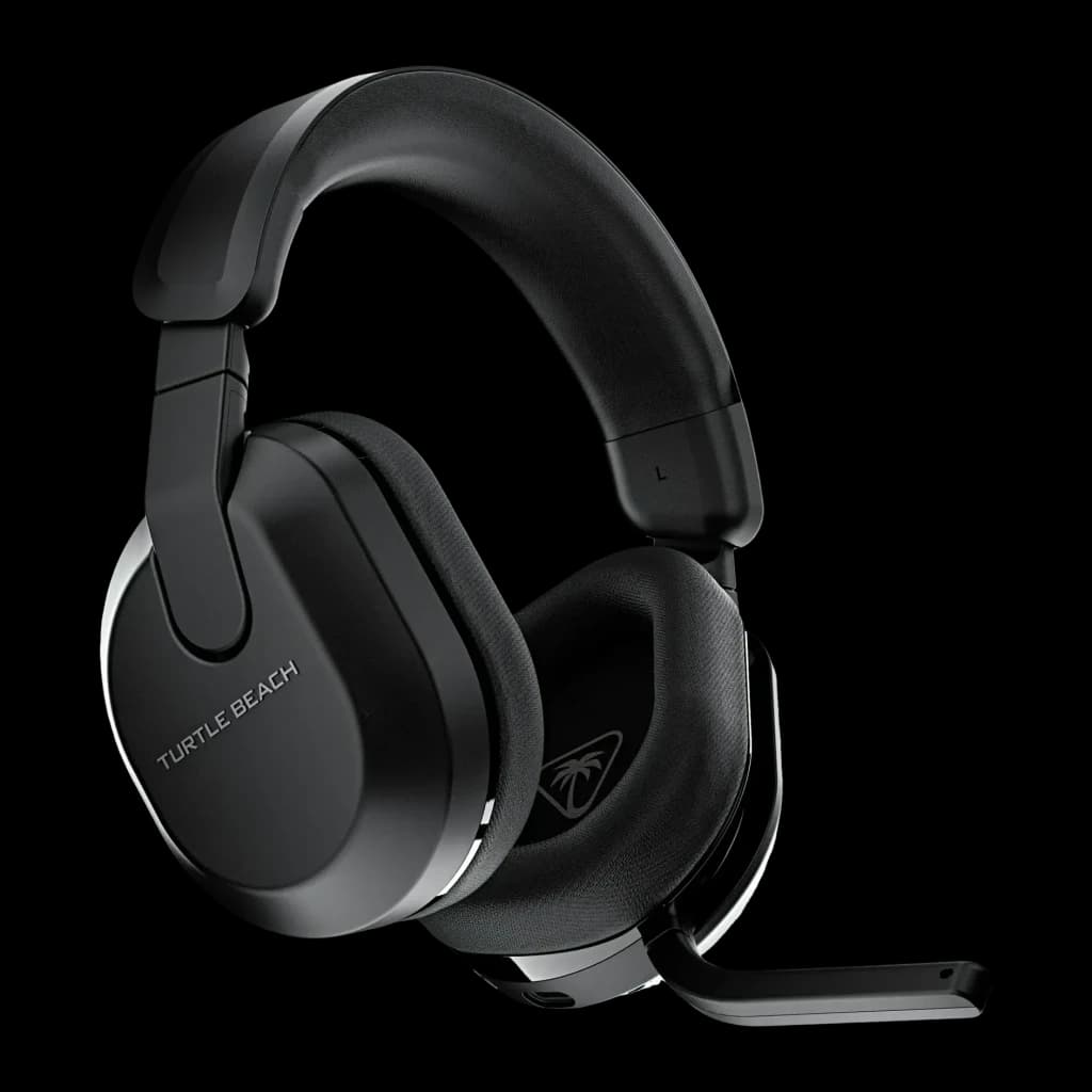 Casque Gaming Turtle Beach Stealth 600 Gen 3 PS Sans Fil, vue latérale: logo Turtle Beach sur oreillette gauche et micro
