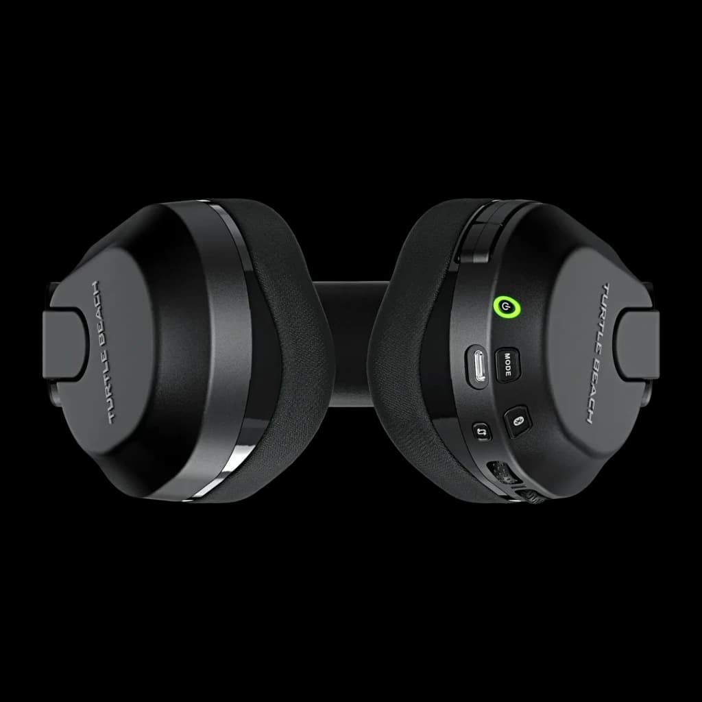 Casque Gaming Turtle Beach Stealth 600 Gen 3 PS Sans Fil, vue avant replié: bouton MODE, port USB-C et LED verte