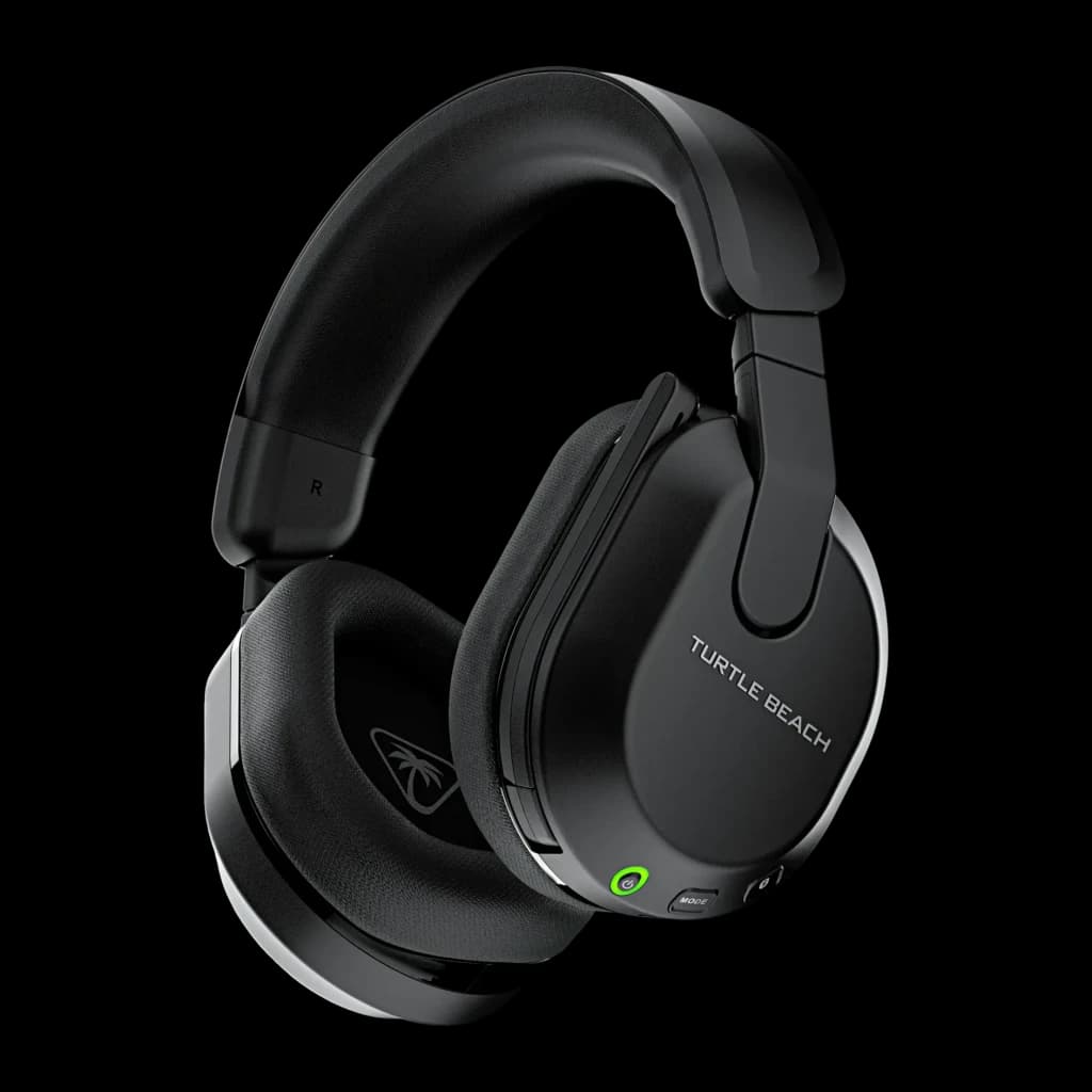 Casque Gaming Turtle Beach Stealth 600 Gen 3 PS Sans Fil, vue latérale: coussinets, logo et boutons avec LED verte