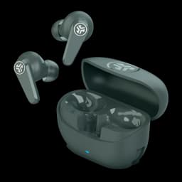 Auriculares JLab Go Pods ANC Cancelación de Ruido Híbrida TWS In-Ear, vista principal: dos earbuds grises y estuche abierto