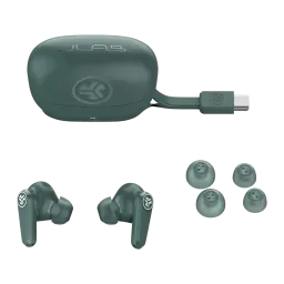 Auriculares JLab Go Pods ANC Cancelación de Ruido Híbrida TWS In-Ear, contenido: estuche verde con cable USB-C integrado