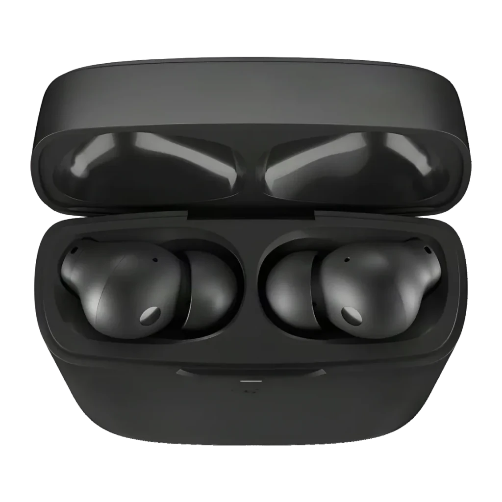 Auriculares Urbanista Phoenix Cancelación de Ruido Híbrida TWS In-Ear negros, vista superior: estuche abierto con ambos