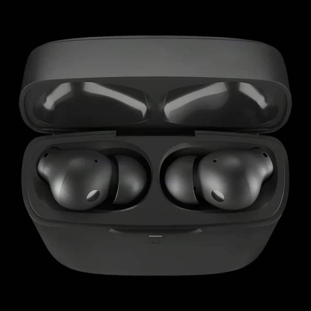 Auriculares Urbanista Phoenix Cancelación de Ruido Híbrida TWS In-Ear negros, vista superior: estuche abierto con ambos