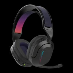 Auriculares JLab Audio Nightfall Wireless Gaming Headset Inalámbrico, vista lateral: diadema con degradado RGB rojo-púrpura