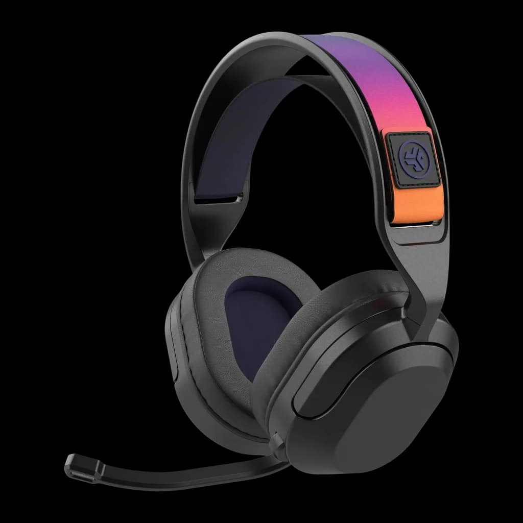Auriculares JLab Audio Nightfall Wireless Gaming Headset Inalámbrico, vista lateral: diadema degradado violeta-naranja