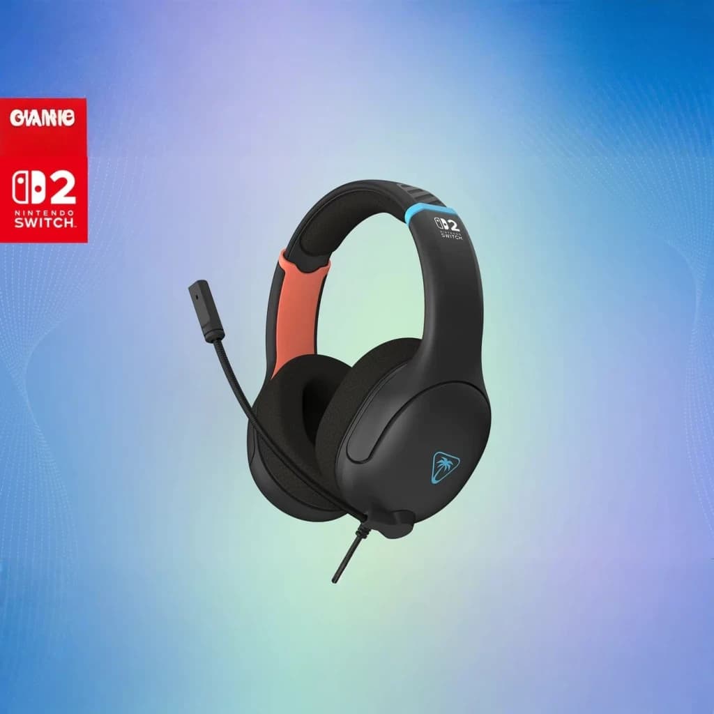 Casque Gaming Turtle Beach Airlite Fit avec Microphone noir, arceau rembourré corail, oreillettes ovales, micro flexible, logo bleu, compatible Nintendo Switch