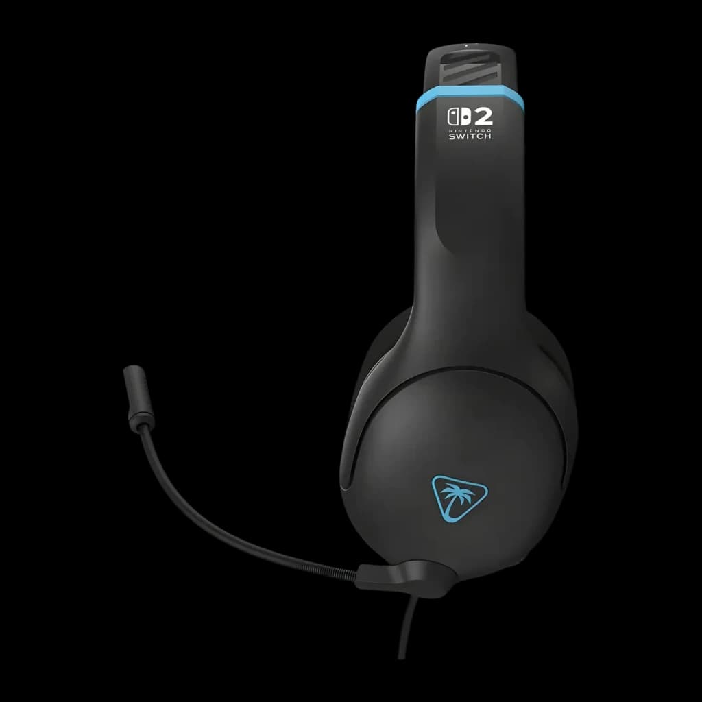 Casque Gaming Turtle Beach Airlite Fit avec Microphone, vue latérale: casque noir avec accent bleu, logo Nintendo Switch 2