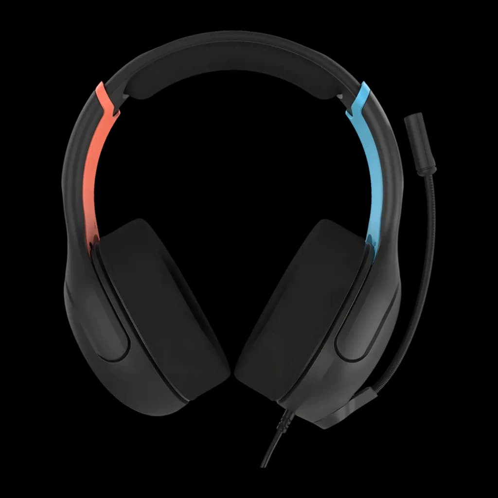 Casque Gaming Turtle Beach Airlite Fit avec Microphone, vue avant: arceau avec accents rouge et bleu, coussinets et micro
