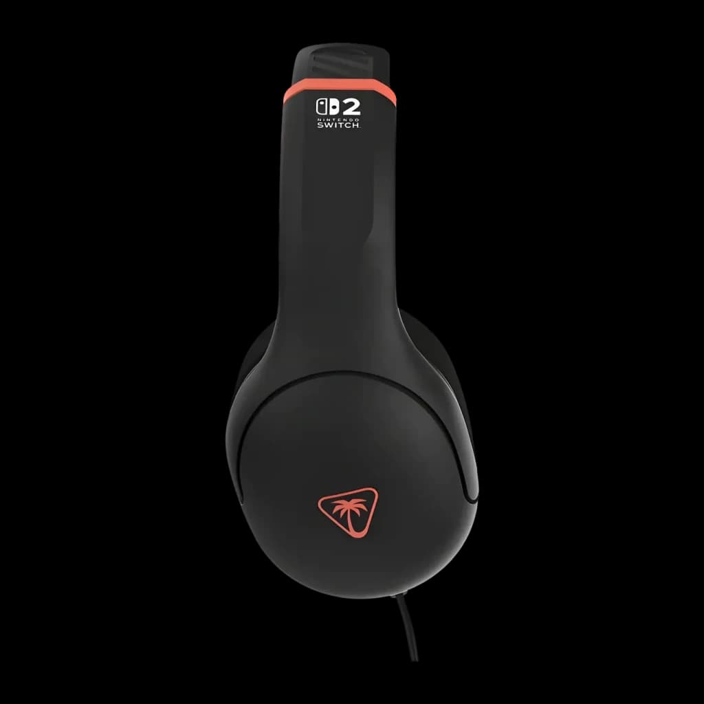 Casque Gaming Turtle Beach Airlite Fit avec Microphone, vue latérale: logo orange sur l'oreillette et bandeau Nintendo