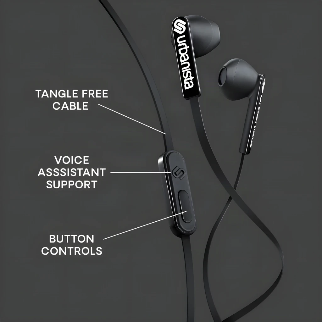Auriculares Urbanista San Francisco In-Ear Jack 3,5mm, detalle: cable antienredos, mando en línea y soporte asistente de voz