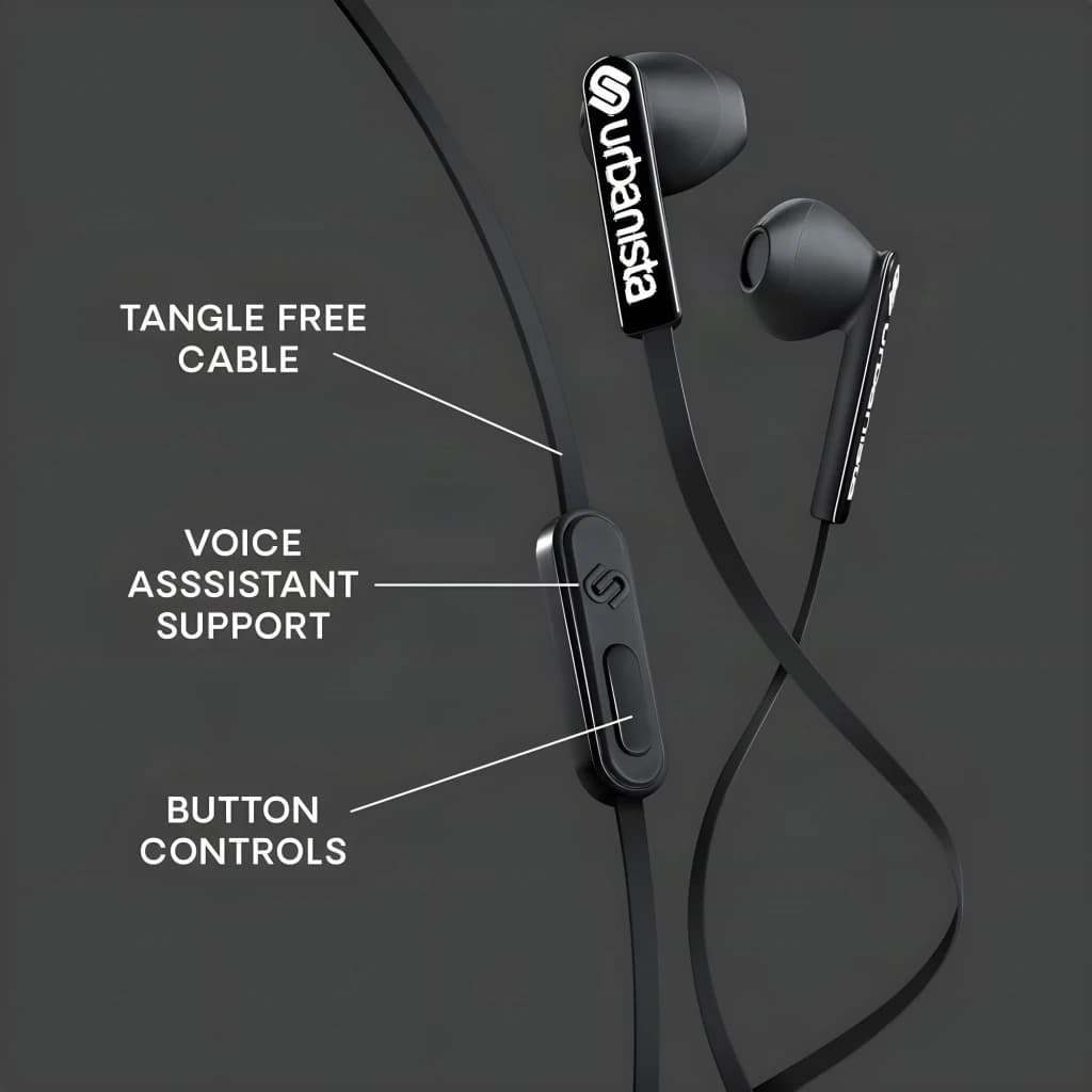 Auriculares Urbanista San Francisco In-Ear Jack 3,5mm, detalle: cable antienredos, mando en línea y soporte asistente de voz
