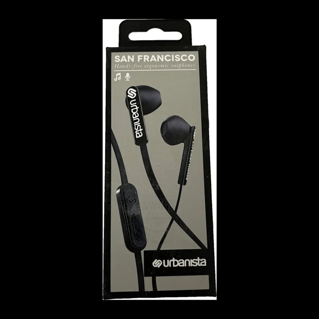 Auriculares Urbanista San Francisco In-Ear Jack 3,5mm, contenido de la caja: packaging negro con auriculares y mando