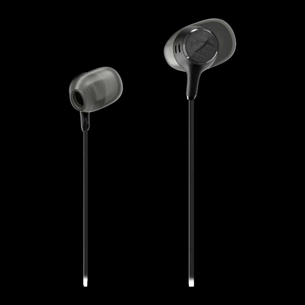 Auriculares HyperX Cloud Earbuds III In-Ear Jack, vista frontal: ambos earbuds negros con aletas y logo HyperX visibles