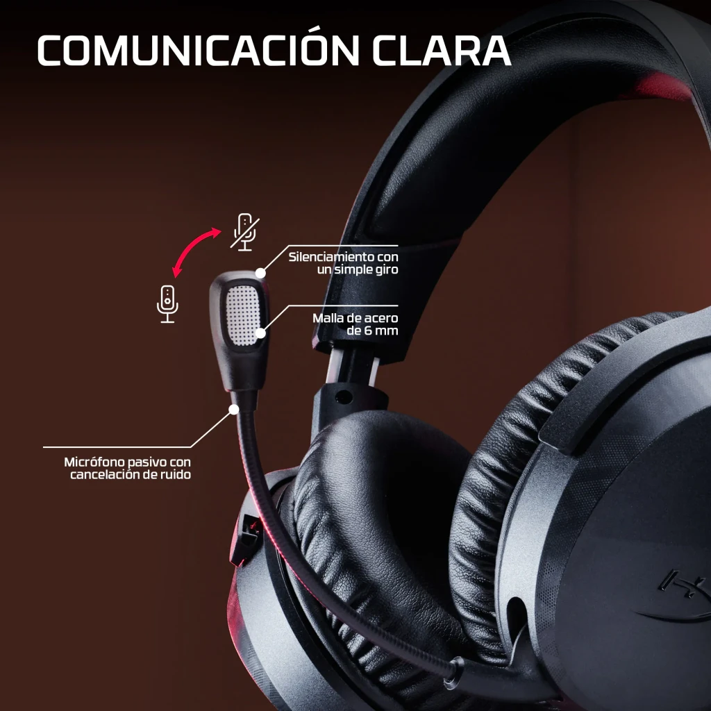 Auriculares Gaming HyperX Cloud Stinger 3 con Micrófono PC/PS5/Switch/Móvil, detalle micrófono: malla acero 6 mm