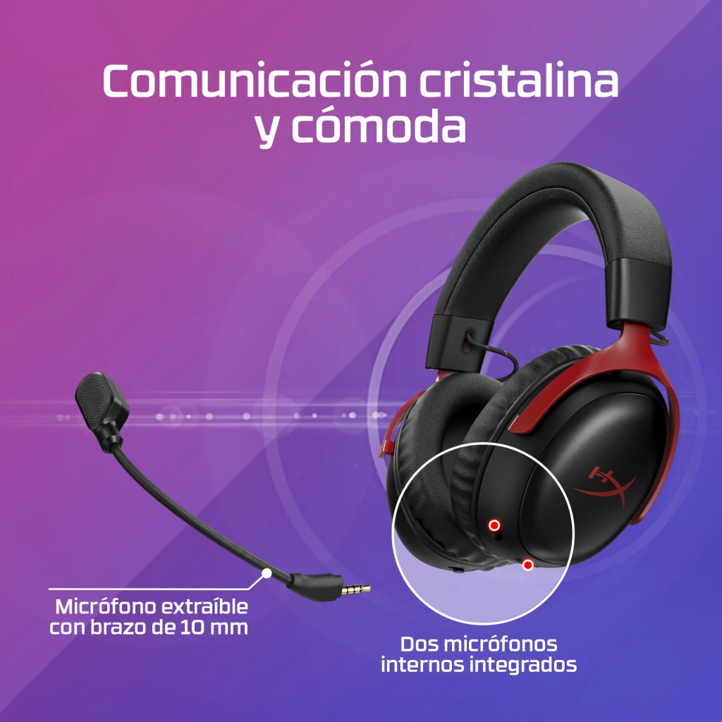 Auriculares Gaming HyperX Cloud III S Inalámbrico Micrófono, detalle: micrófono extraíble 10mm y dos micrófonos internos