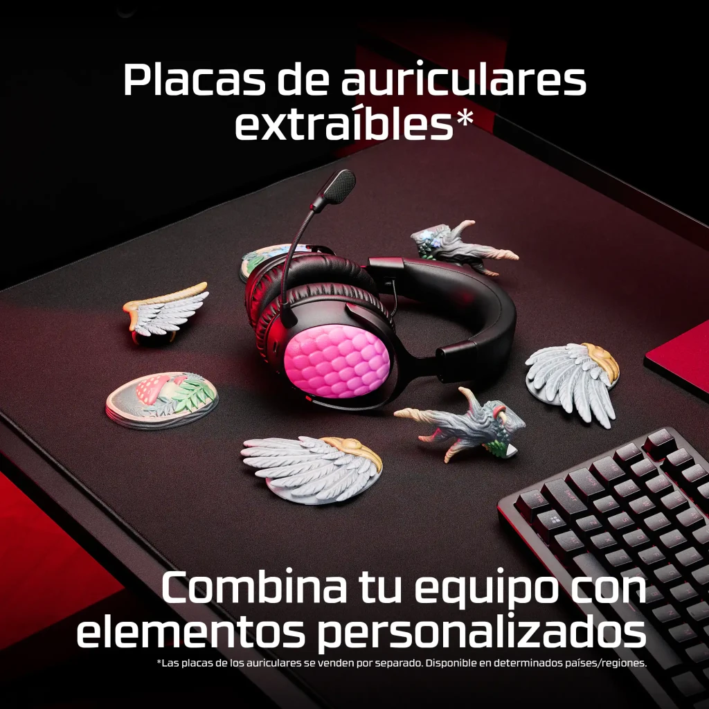 Auriculares Gaming HyperX Cloud III S Inalámbrico Micrófono, placas extraíbles: auricular con placa rosa rodeado de placas
