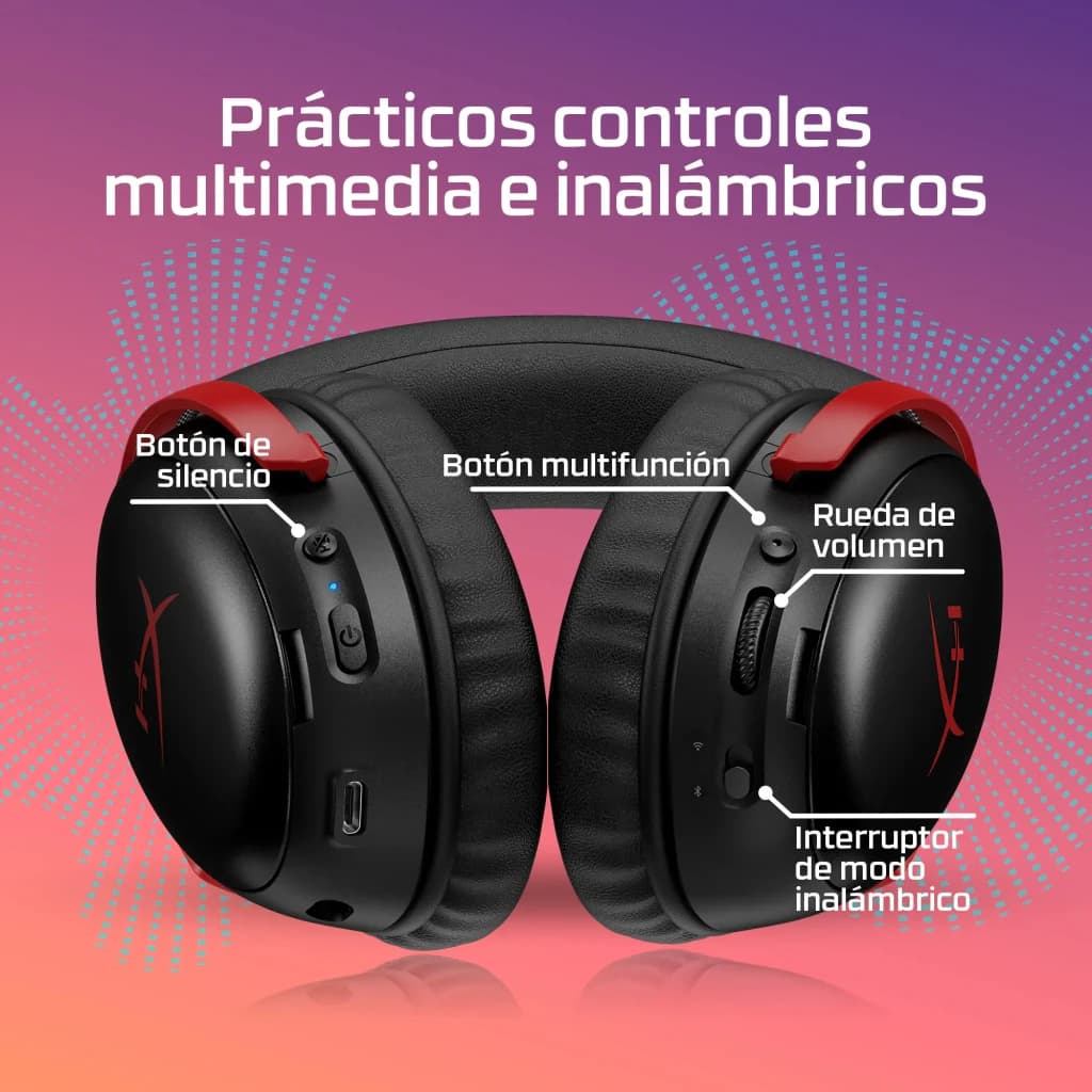 Auriculares Gaming HyperX Cloud III S Inalámbrico Micrófono, controles: botón silencio, multifunción, rueda volumen