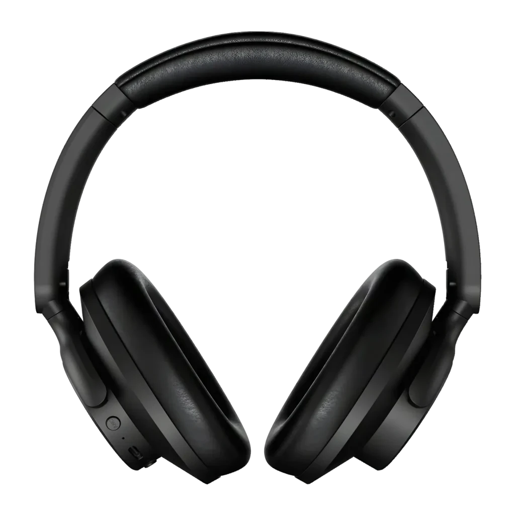Casque Urbanista Valencia Réduction de Bruit Active Bluetooth 5.3, vue de face: coussinets et arceau rembourré noir sur fond