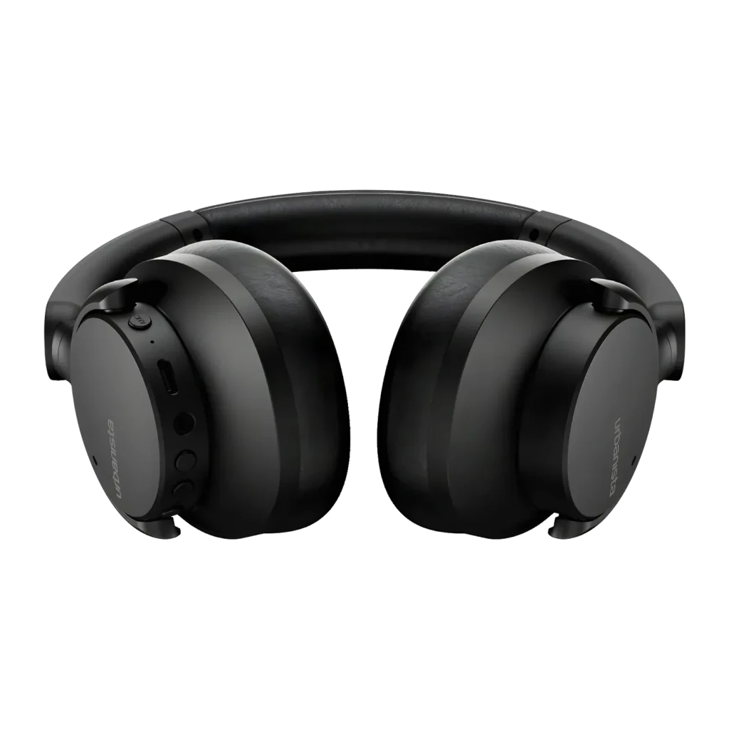 Casque Urbanista Valencia Réduction de Bruit Active Bluetooth 5.3, vue de face: coussinets et boutons latéraux en noir